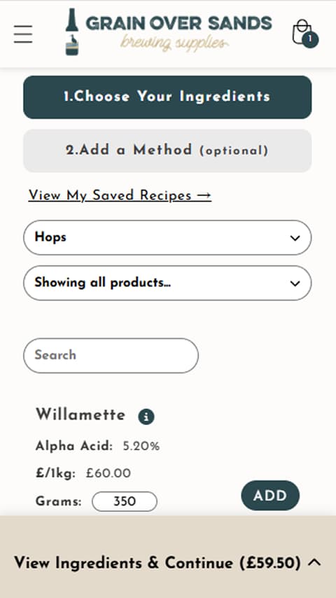 Grain Over Sands Recipe Builder