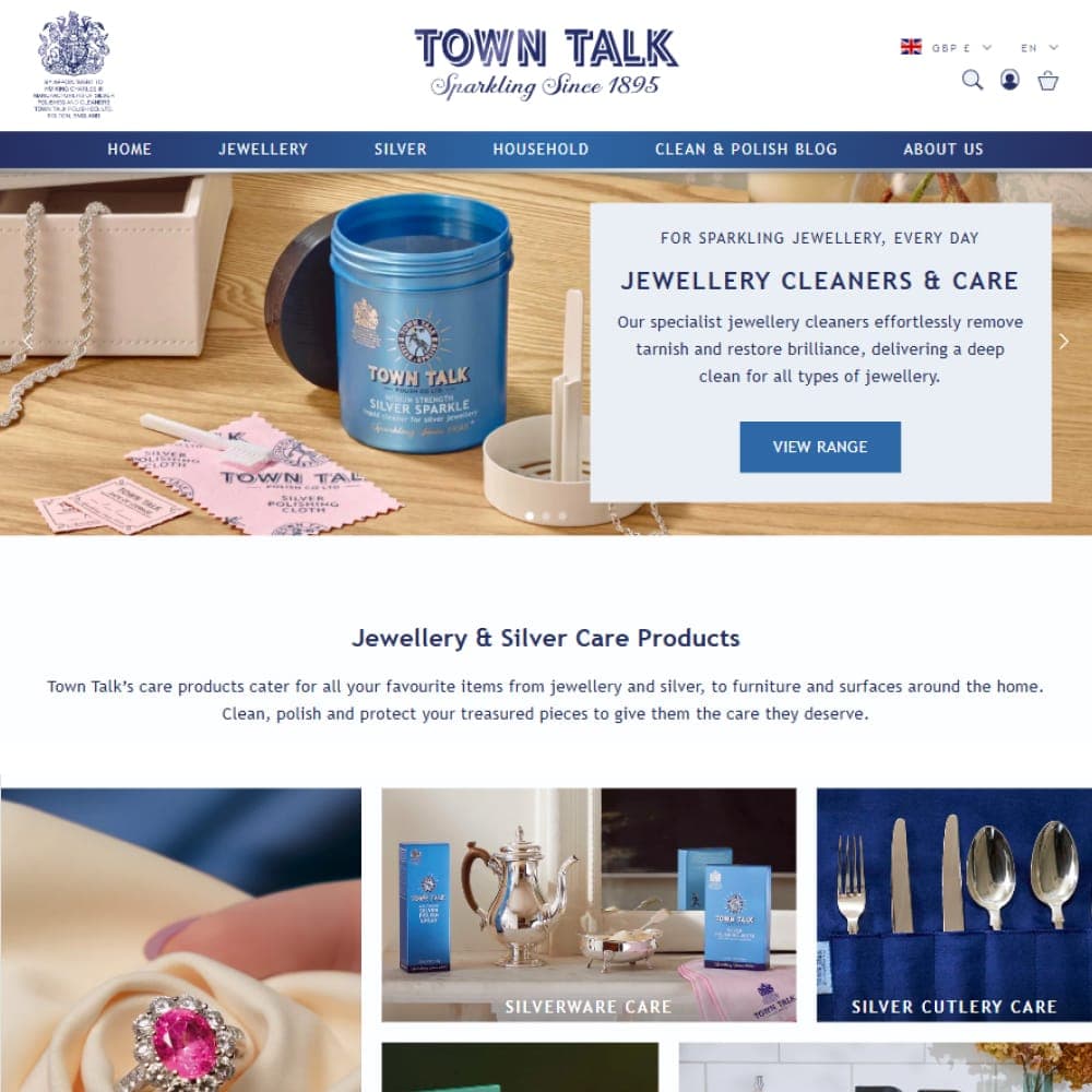 Shopify website for a heritage jewellery and silver care brand with B2B portal and internationalisation