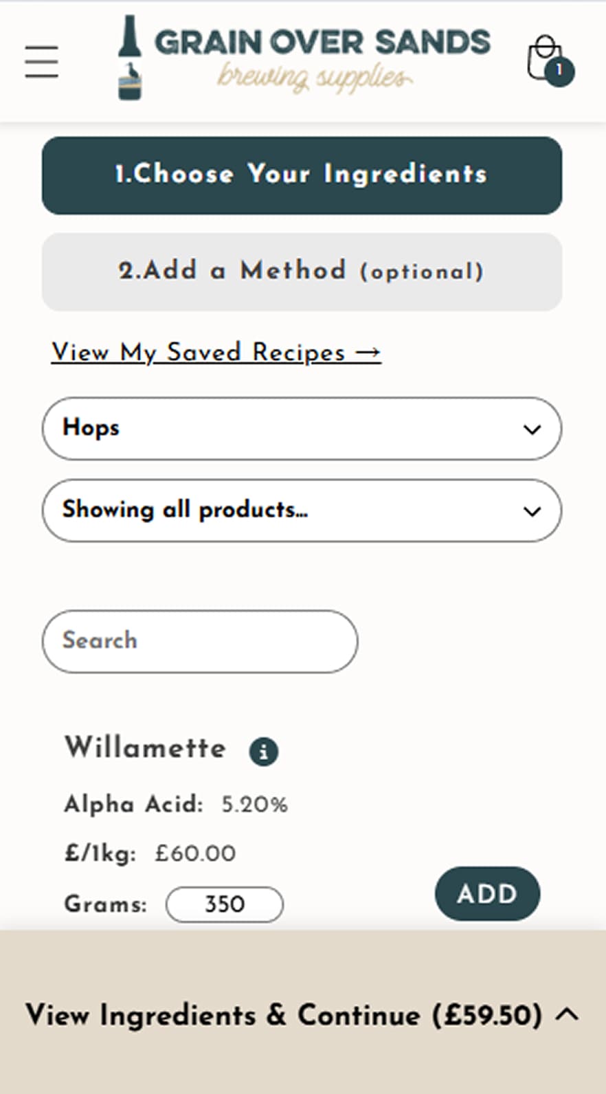 Grain Over Sands Recipe Builder